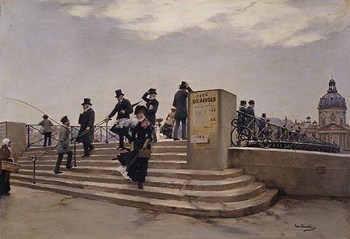 Jean Beraud A Windy Day on the Pont des Arts oil painting image